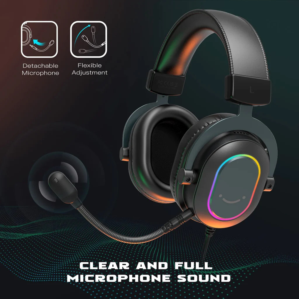 FIFINE Ampligame H6 USB Headset for PC Gaming with RGB, In-Line Controls of 7.1, EQ Modes Volume & Mute