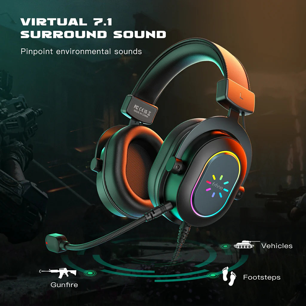 FIFINE Ampligame H6 USB Headset for PC Gaming with RGB, In-Line Controls of 7.1, EQ Modes Volume & Mute