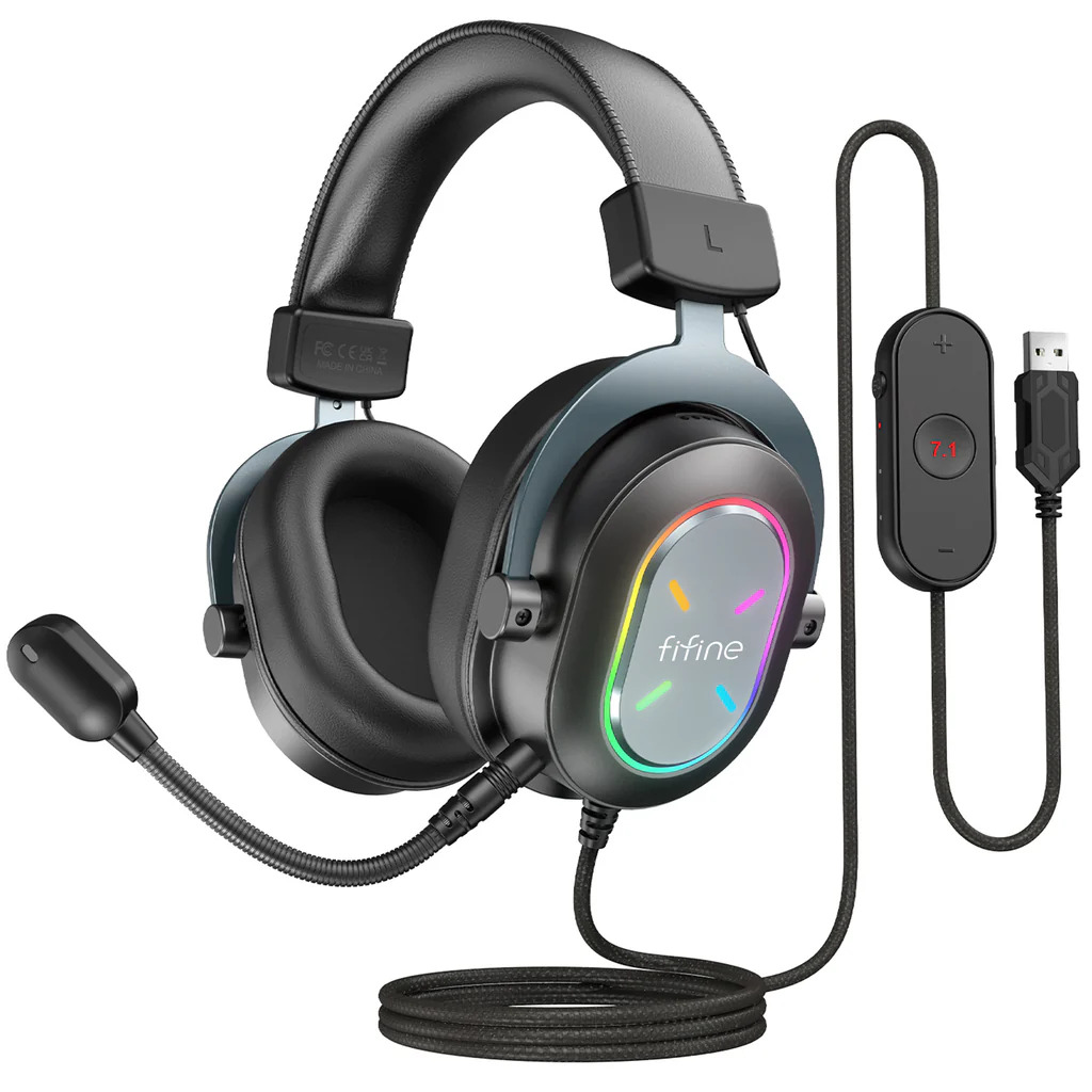 FIFINE Ampligame H6 USB Headset for PC Gaming with RGB, In-Line Controls of 7.1, EQ Modes Volume & Mute