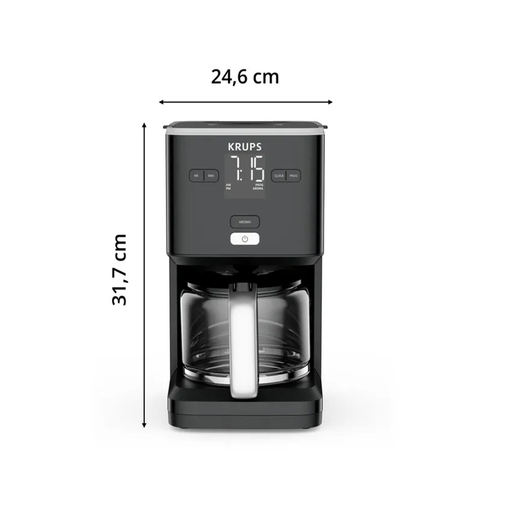 Krups KM6008 Filter Coffee Machine, Intuitive Display, 1000W, 1.25L, Black