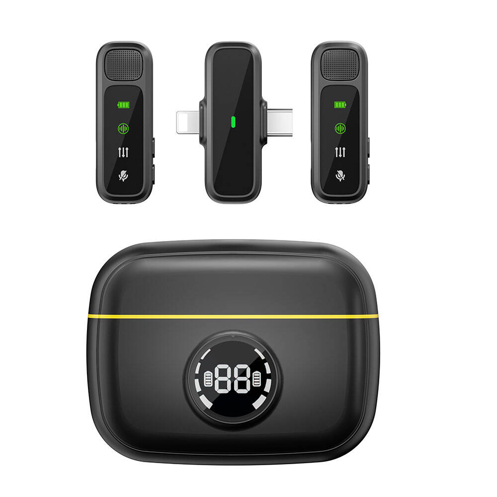 Wiwu Wi-WM003 Digital LED Indicator Type-C & Lightning Port Dual Wireless Lavalier Microphone