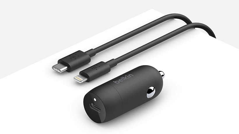 Belkin - Boost Charge USB-C™ Car Charger 20W + USB-C Cable withLightning Connector - Black,