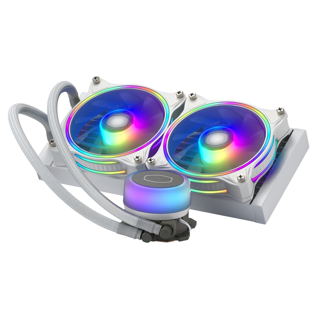 Cooler Master MasterLiquid ML240 Illusion White Close-Loop AIO CPU Liquid Cooler, Translucent Dome, 3rd Gen Dual Chamber Pump, MF120 Halo PWM ARGB for AMD Ryzen AM5/AM4/Intel LGA1700*/1200/115X