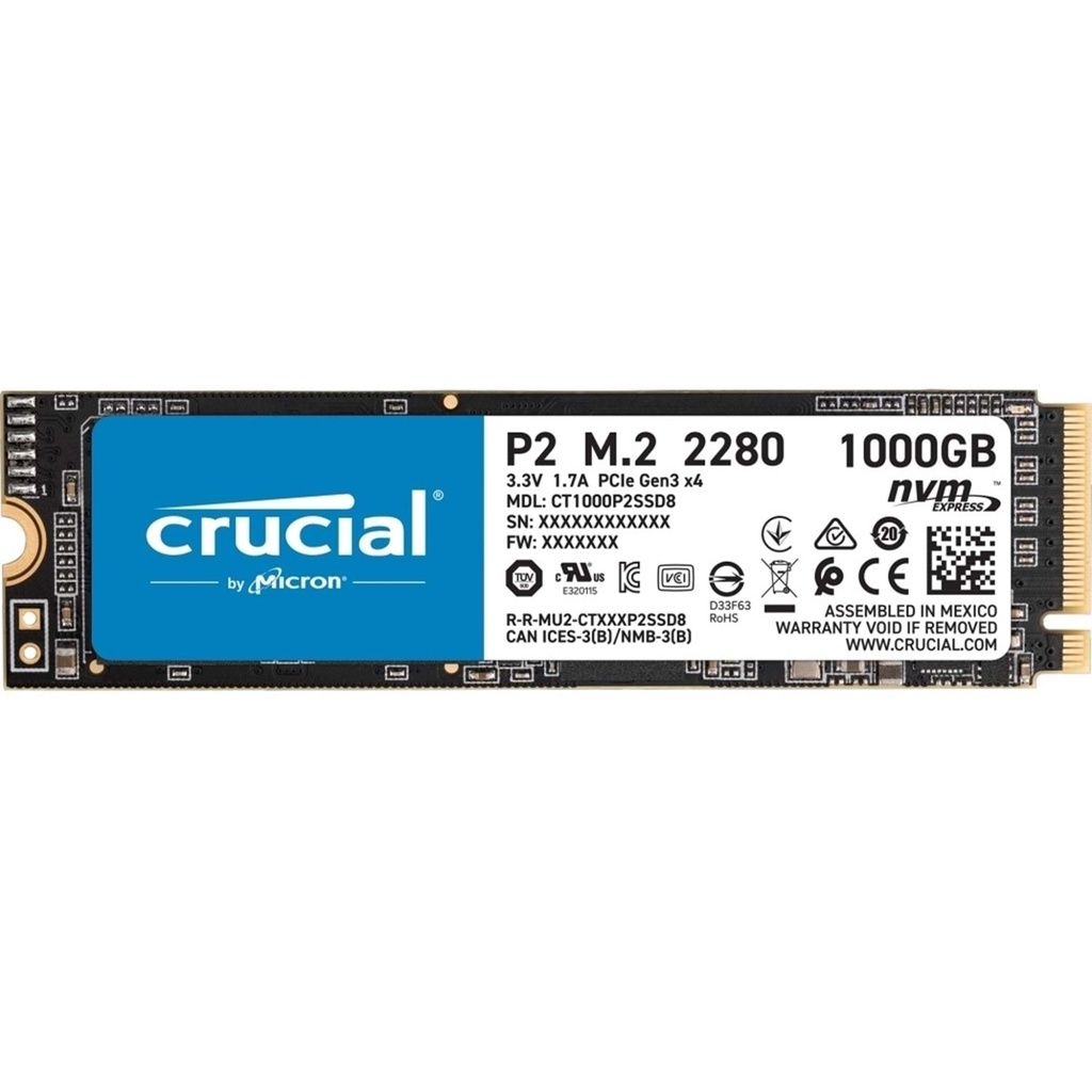 Crucial P2 1TB SSD m.2 NVMe PCIe CT1000P2SSD82400 - 1800 MB / s, PCIe G3 1x4 / NVMe