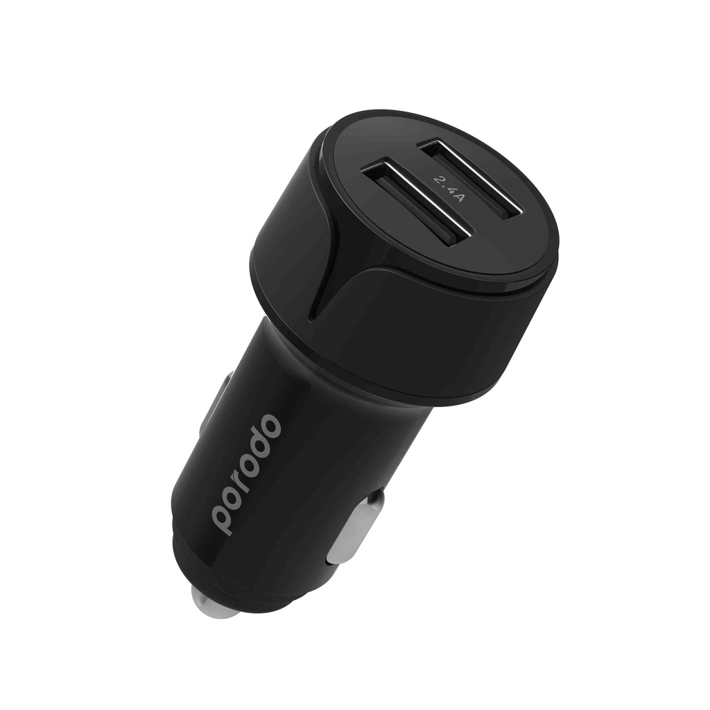 Porodo Blue Dual USB Car Charger 2.4A 12W - Black