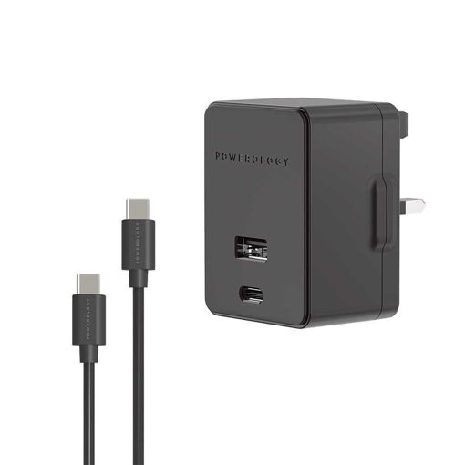 Powerology Dual Port Ultra-Quick PD Charger 36W with Type-C Cable 1.2m - Black