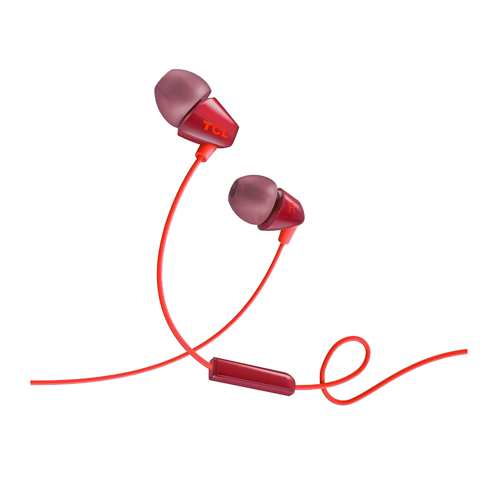 TCL SOCL100 In-Ear Headphones, Noise Isolation, Music and Call Control on Cable, Red