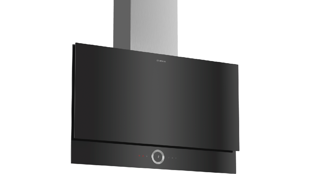 BOSCH DWF97RU60 Serie | 8 wall-mounted cooker hood 90 cm clear glass black printed Black Glass 3-stage Flat Design Series with 730m3 ventilation capacity