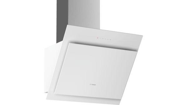 BOSCH DWK67CM20 Serie | 4 wall-mounted cooker hood 60cm clear glass white printed 700m3 ventilation capacity 3-stage Curved