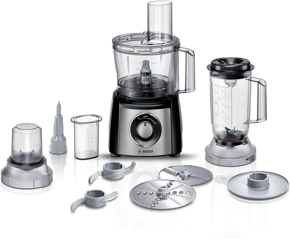 BOSCH MCM3501M Food processor MultiTalent 3 Silver/Black 800W with slicing-pureing-grinding and chopping features, Brushed stainless steel