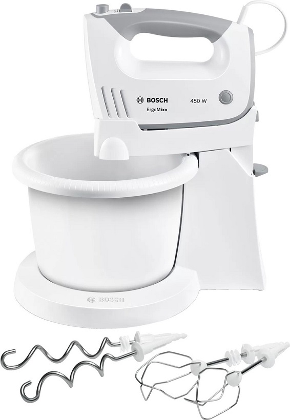 BOSCH MFQ36460 Hand mixer ErgoMixx 450W White multi mixer with mixing and kneading tip + bowl, 5 different speed levels