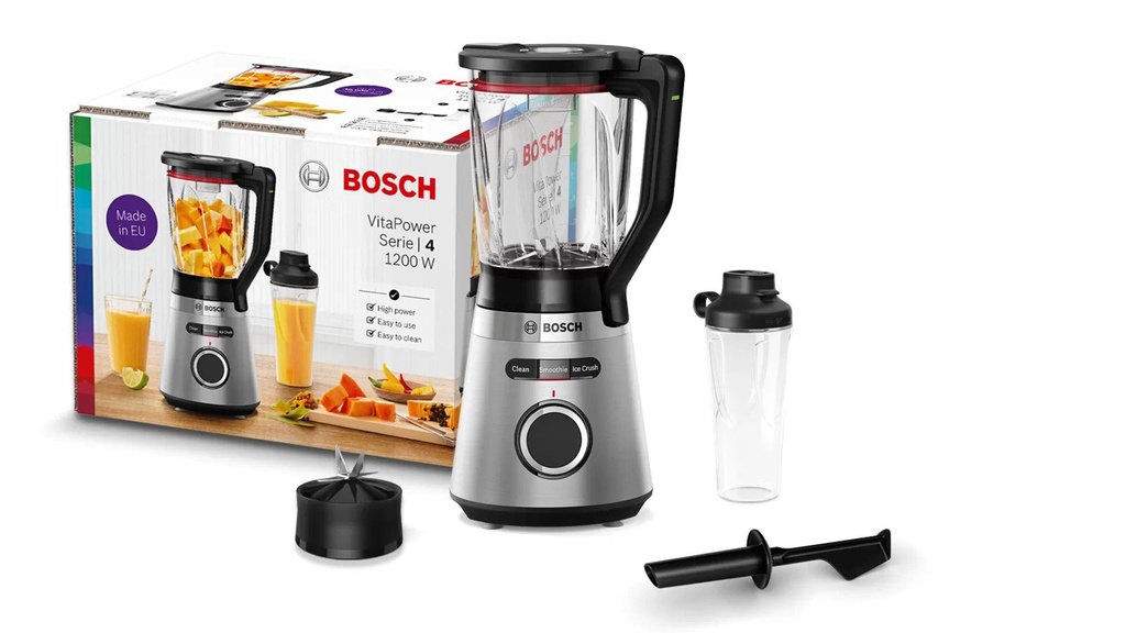 BOSCH MMB6384M Blender VitaPower Serie | 4 with instant use and 2 speed settings for Smoothies and Ice Crushing Stainless steel 1200W Silver