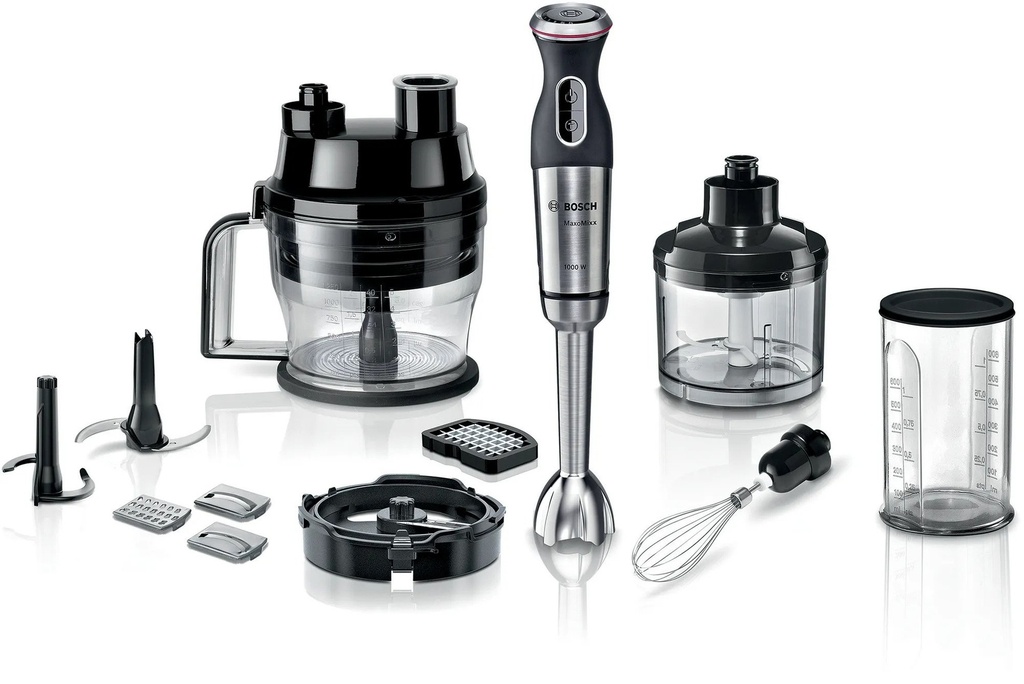 BOSCH MS8CM61X1 Hand blender MaxoMixx 1000W Stainless steel Silver/Black Mega Set Helix Cable Cube Chopper