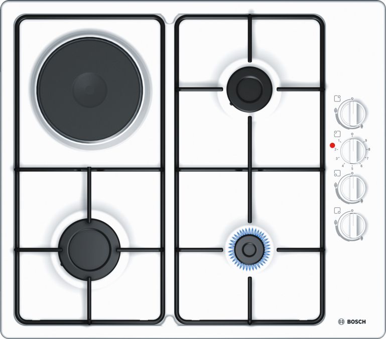 BOSCH PBY6C2B82Q Series 2 Combination hob 60cm 3 Gas 1 Electric White with automatic ignition system