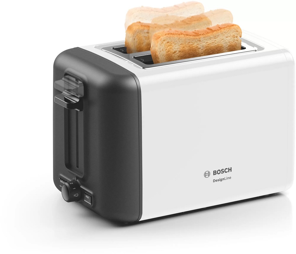 BOSCH TAT3P421 Compact toaster DesignLine Toaster White with double compartment 970W