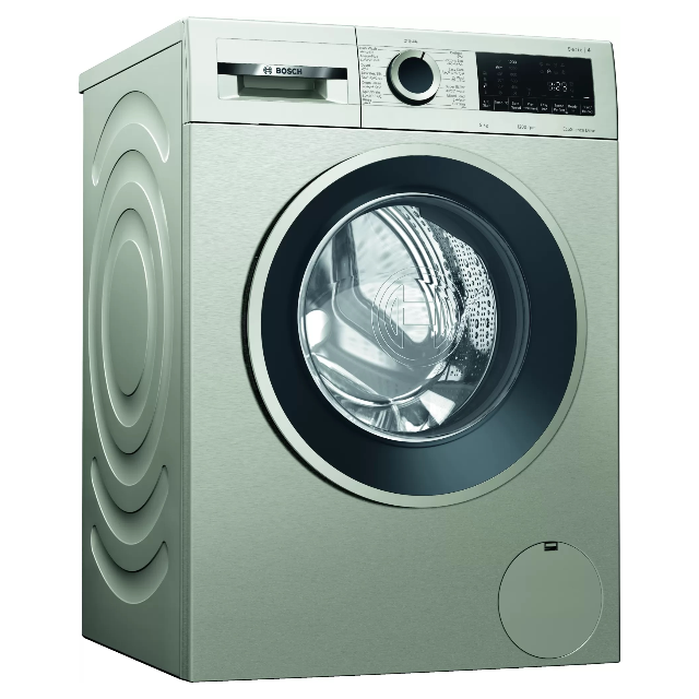 BOSCH WGA142ZXTR Series 4 washing machine, front loader 9 kg ,  1200 rpm, Silver single water inlet A+++ Very Quiet 16 Stain recognition feature