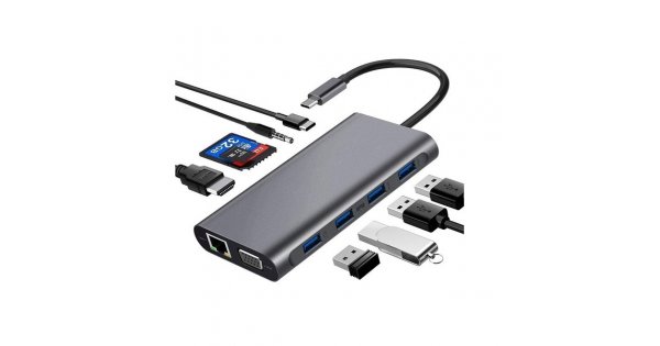 Codegen USB 3.1 Type-C to 11in1 4xUSB 3.0+HDMI+VGA+USB 3.1 Type-C + RJ45 Ethernet+ SD/Micro SD Card Converter Adapter CDG-CNV49