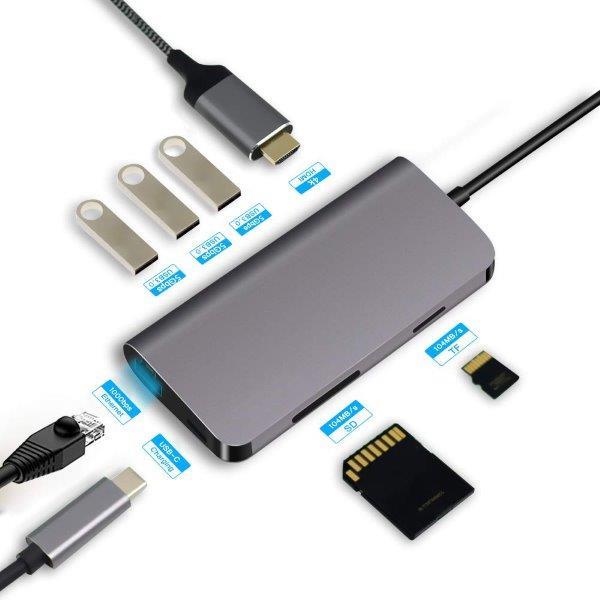 CODEGEN CDG-CNV40 3port Type-C & Ethernet,HDMI,Type-C Card Reader Silver USB Multiplexer Hub