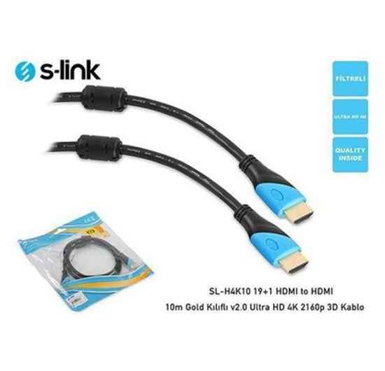 S-LINK SL-H4K10 19 + 1 HDMI to HDMI 10m CableGold 1080p 1.4 Ver. 3D Cable
