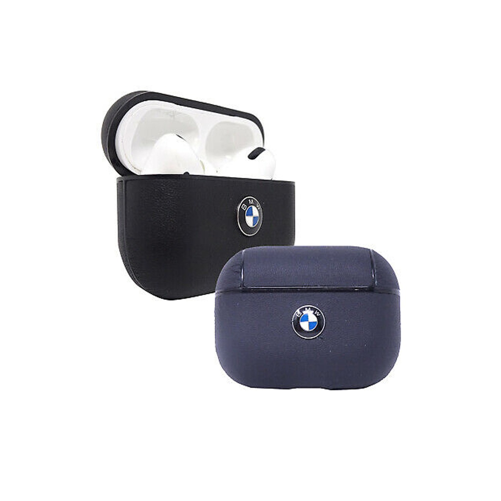 BMW Signature Collection PC Genuine Leather Case with Metal Logo Silver for Airpods 3
