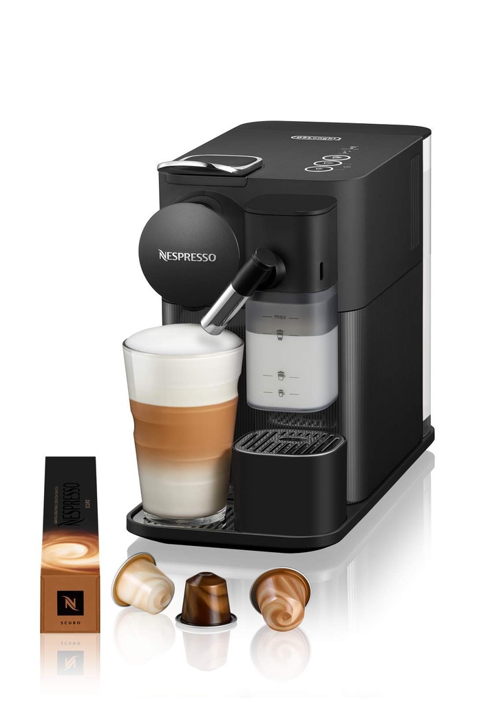 DeLonghi EN510 B/W Lattissima One Evo - Automatic Coffee Maker, Single-Serve Capsule Coffee Machine, Automatic frothed milk 165ml, Cappuccino and Latte, 19Bar, 1.0L, 1450W