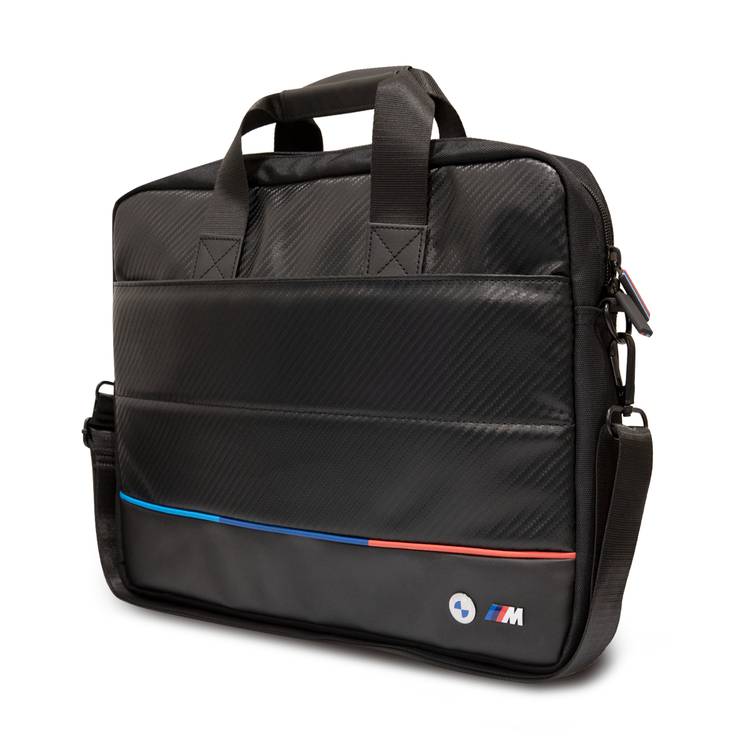 BMW Carbon PU Computer Bag With Contrasted Tricolor Line