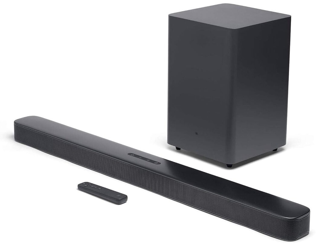 JBL Bar 2.1 Deep Bass, Dolby Digital Soundbar with Wireless Subwoofer for Extra Deep Bass, 2.1 Channel Home Theatre with Remote, Surround Sound, HDMI ARC, Bluetooth & Optical Connectivity, 300W, Black