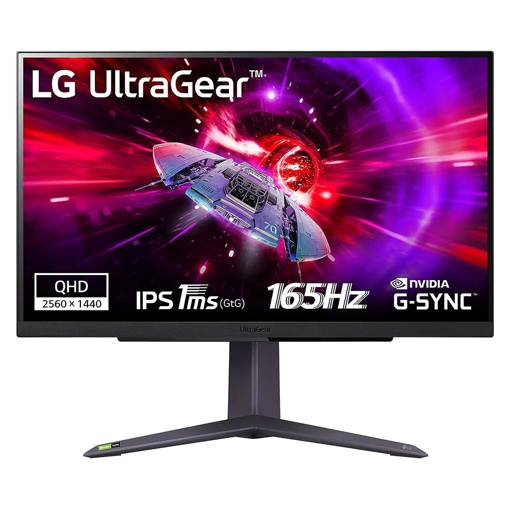 LG UltraGear Gaming Monitor 27GR75Q, 27 inch, 1440p, 165Hz, 1ms GtG, IPS Display, HDR 10, NVIDIA G-Sync & AMD FreeSync compatible, Smart Energy Saving, Displayport, HDMI