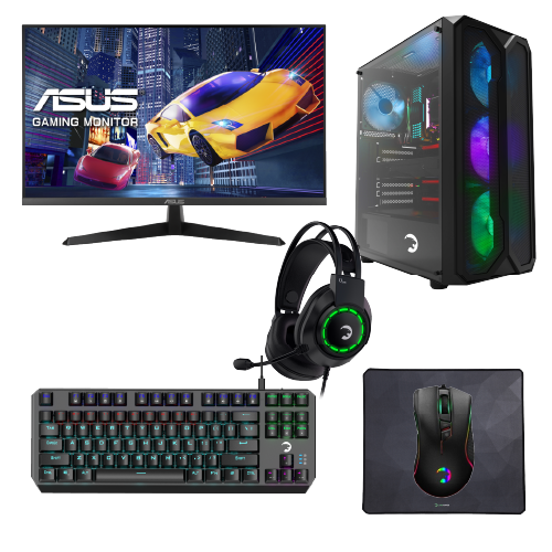 Durmazz Golden Gaming Bundle V2 - Gaming PC Ryzen 5 5500 16GB RAM 512GB / 1TB SSD RTX 4060 8GB & Asus VY249HGE 24'' FHD 144Hz IPS Monitor & Mechanical Keyboard, Mouse, Mousepad & Headset