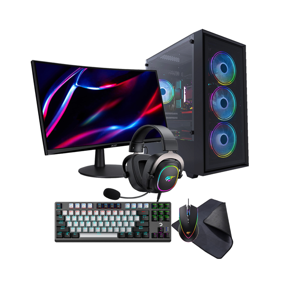 Durmazz Platinum Gaming Bundle - Gaming PC Intel Core i5 12400F 16/32 GB RAM 1TB SSD RTX 4060/4060ti 8GB & Samsung Odyssey G3 G30D 24" 1920x1080 Full HD 180Hz 1ms Gaming Monitor & Mechanical Keyboard, Mouse, Mousepad & Headset