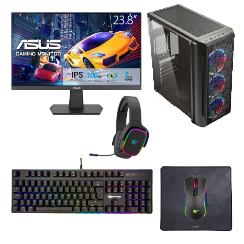 Durmazz Starter Gaming Bundle - Gaming PC Intel Core i5 9400F 16GB RAM 480GB SSD Nvidia GTX 1650 & Asus 23.8" VA24EHF FHD 100HZ IPS Monitor & Mechanical Keyboard, Mouse, Mousepad & Headset