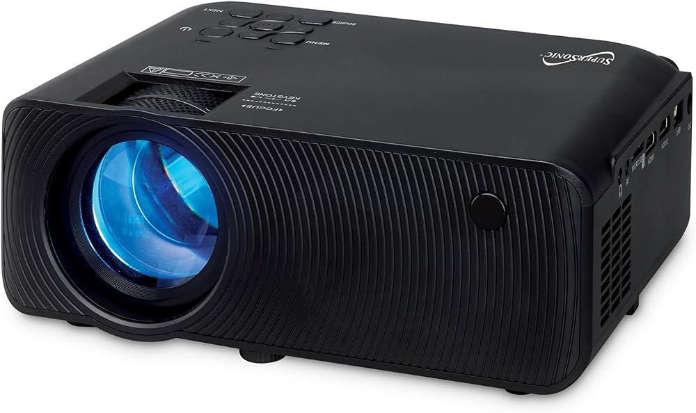 Supersonic SC-82P 3.97-inch Home Theater Bluetooth Projector with Crystal Clear 7000 Lumina, 1080P, Connect Wirelessly, Enjoy True Colors and Powerful Sound - Perfect for Sports, Movies, and Games 