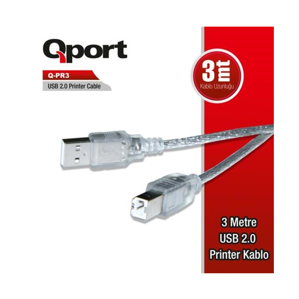 Qport Q-PR3 USB 2.0 3m PRİNTER KABLOSU