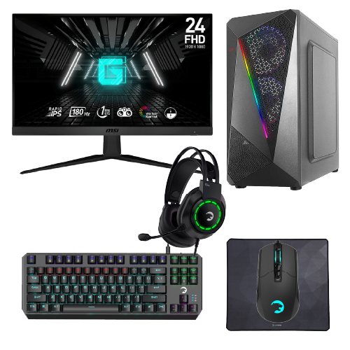 Durmazz Silver V2 Gaming Bundle - Gaming PC Intel Core i3 12100F 16GB RAM 512GB SSD RTX 3050 8GB & MSI G2412F 24" 180Hz 1ms FHD Monitor & Mechanical Keyboard, Mouse, Mousepad & Headset