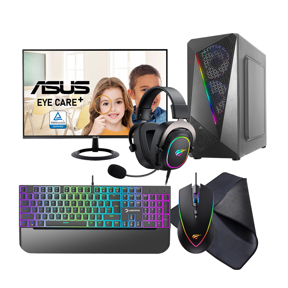 Durmazz Starter Gaming Bundle - Intel Core i3 13100F 16GB RAM 512GB SSD GTX 1650 & Asus VZ24EHF FHD 100Hz - 1ms IPS Full HD Monitor & Mechanical Keyboard, Mouse, Mousepad & Headset