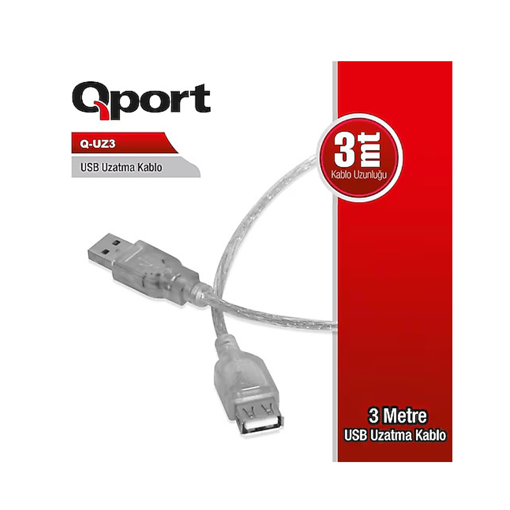 Qport Q-UZ3 3m USB 2.0 Uzatma Kablosu