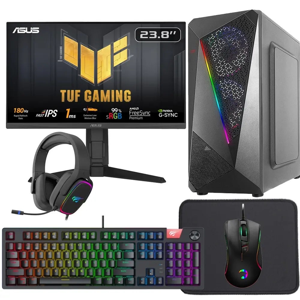 Durmazz Silver Bundle - AMD Ryzen 5-5500 16GB RAM 512GB SSD Nvidia RTX 3050 & Asus TUF Gaming 23.8" VG249Q3A 180Hz 1ms Full HD IPS Gaming Monitor & Mechanical Keyboard, Mouse, Mousepad & Headset